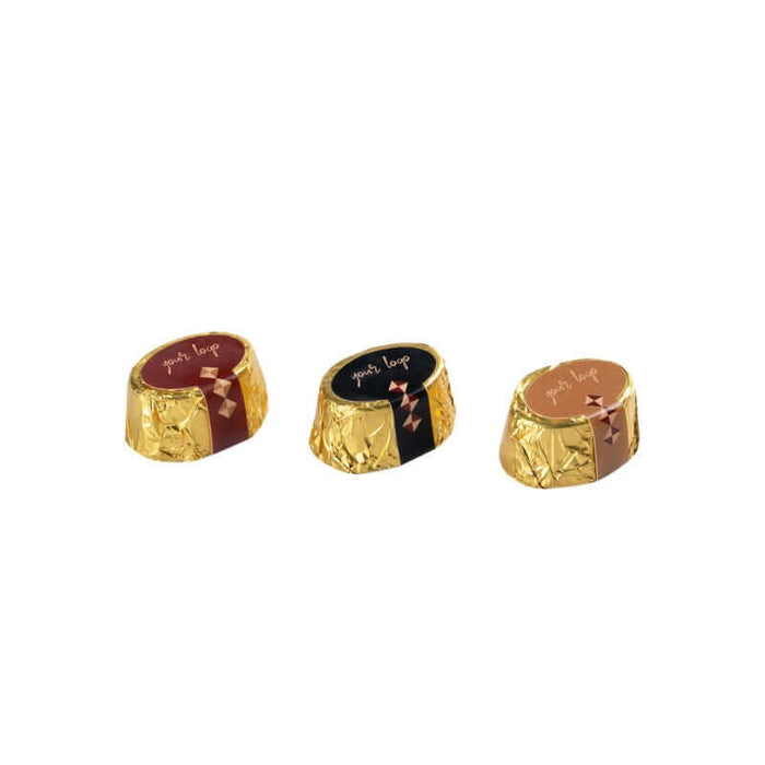 Praline Ellipse Logo – Elegante Ellipsvormige Praline met Stickerbedrukking