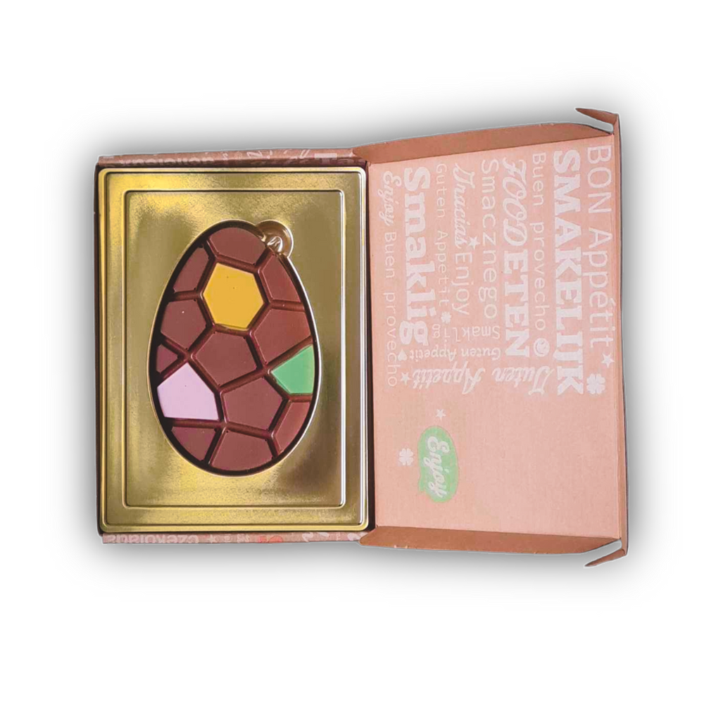 Gekleurde chocolade paaseitjes, uitvoering paasei 90 gram in verzenddoos