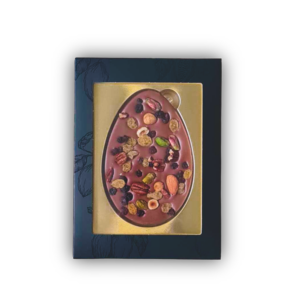 Chocolade paasei met logo, uitvoering melk, notenmix