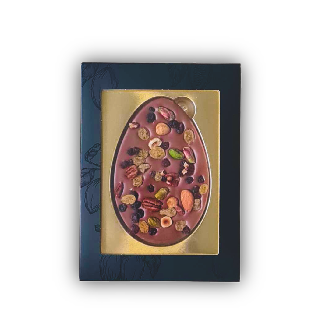 Chocolade paasei met logo, uitvoering melk, notenmix