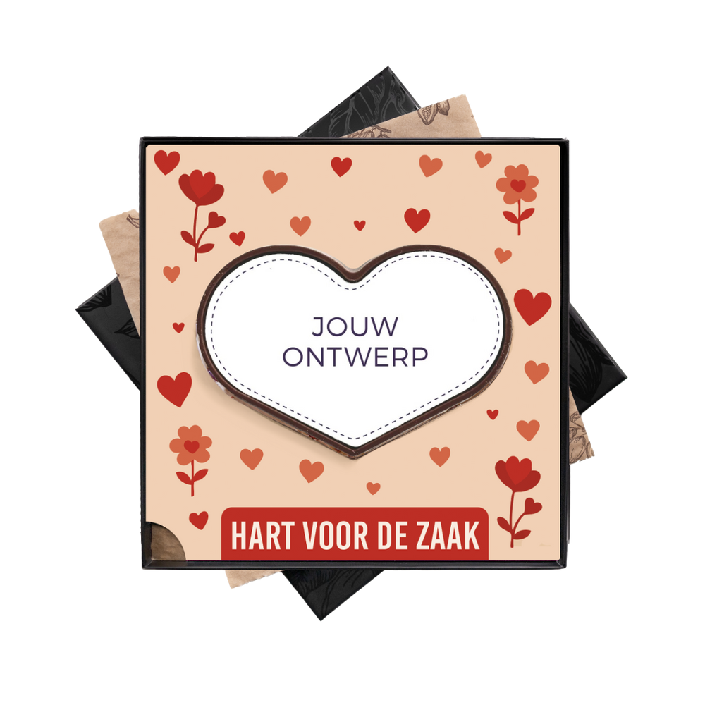 Chocolade hart in geschenkdoos, uitvoering hart voor de zaak, eigen ontwerp