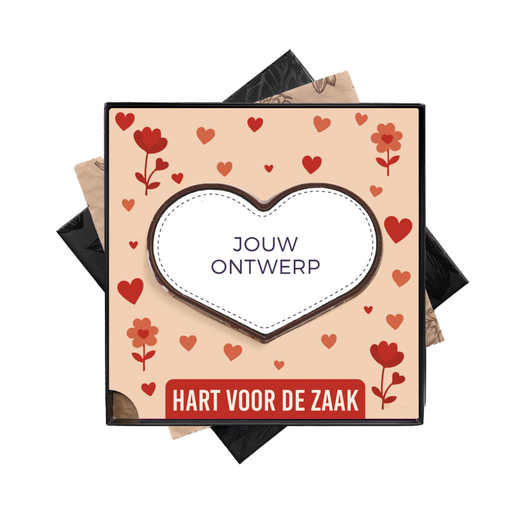 Chocolade hart in geschenkdoos, uitvoering hart voor de zaak, eigen ontwerp