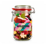 Snoeppot "Gefeliciteerd" met mix snoep (weckpot 1000 ml)