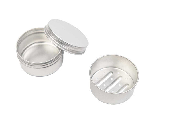 DSS 050 Rond aluminium zeepblik – zeepdoosje met lekbak en schroefdeksel