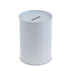 DSR 033 Witte metalen spaarpot Ø85x120 mm – strak en effectief promotieartikel