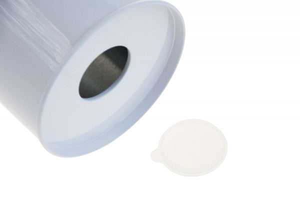 DSR 033 Witte metalen spaarpot Ø85x120 mm – strak en effectief promotieartikel