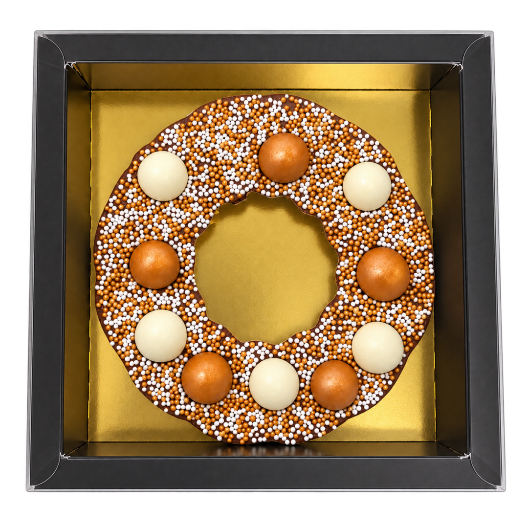 Chocolade kerstkrans en kerstster, uitvoering Kerstkrans