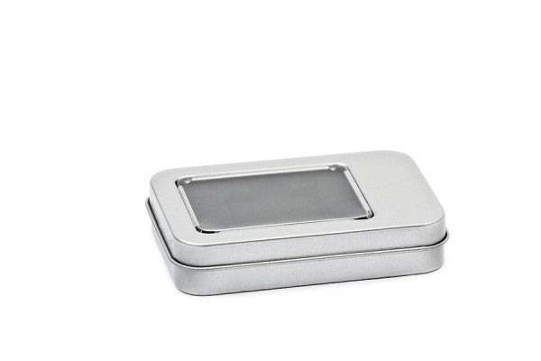 SDK 005 Klein blikje met venster – compacte metalen verpakking voor kleine items