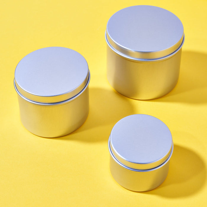 Rond aluminium blik in zilver, naadloos met deksel, 50 tot 350 ml