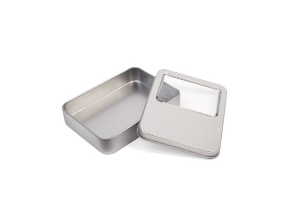 DSE 115.85 USB-stick verpakking met venster – Metalen doosje voor kleine producten