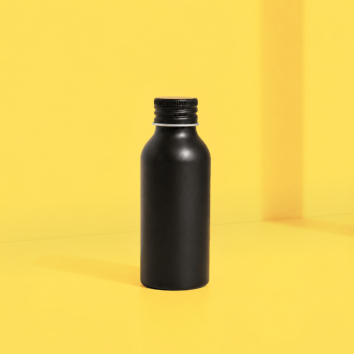 Hoogglans zwarte aluminium fles met schroefdop, 50 of 250 ml