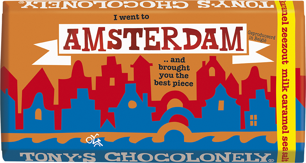 Tony's Chocolonely cadeaureep Amsterdam, voorkant van de verpakking