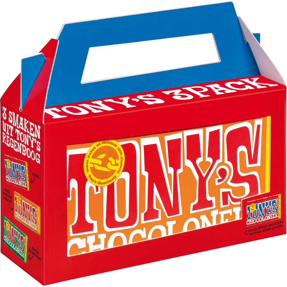 Tony's Chocolonely 3-pack, schuin van voren