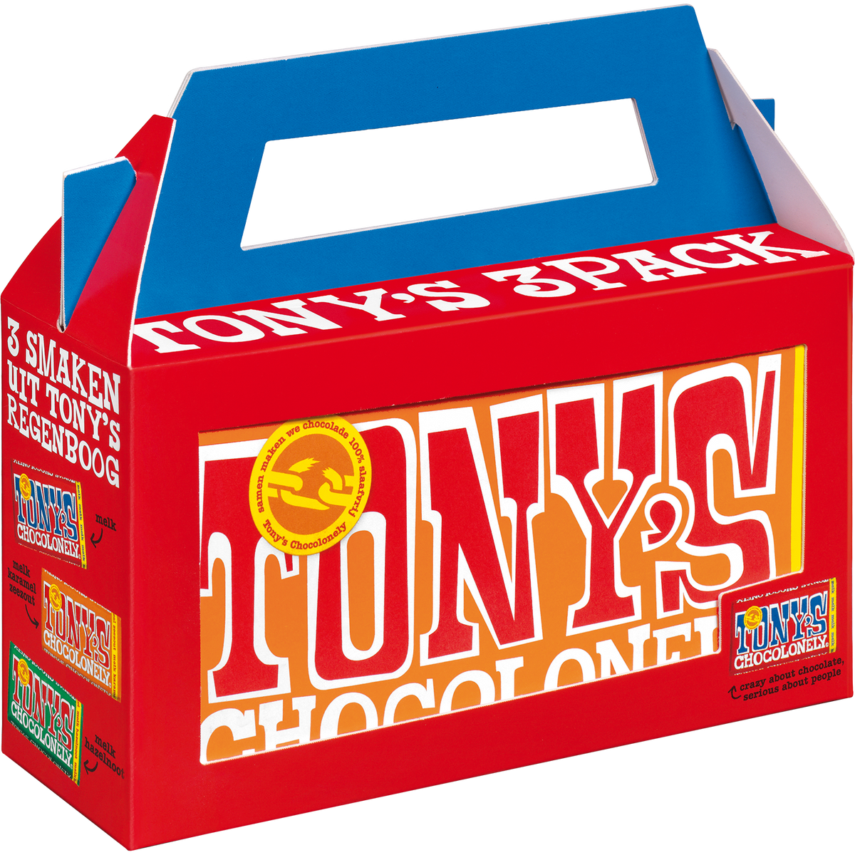 Tony's Chocolonely 3-pack, schuin van voren