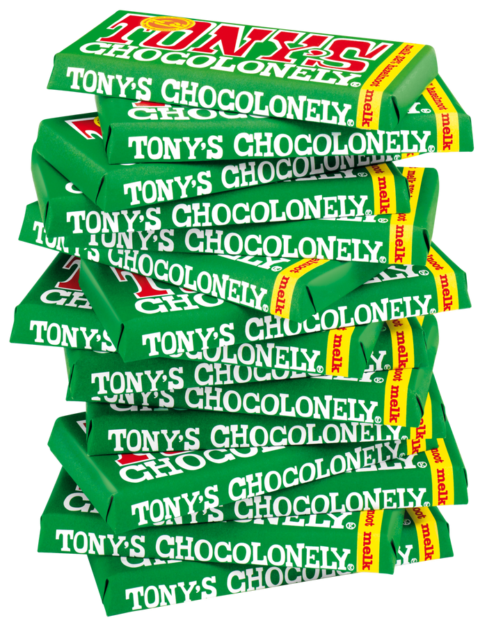 Tony's Chocolonely reep melk hazelnoot (180 gram), doos van 15 repen