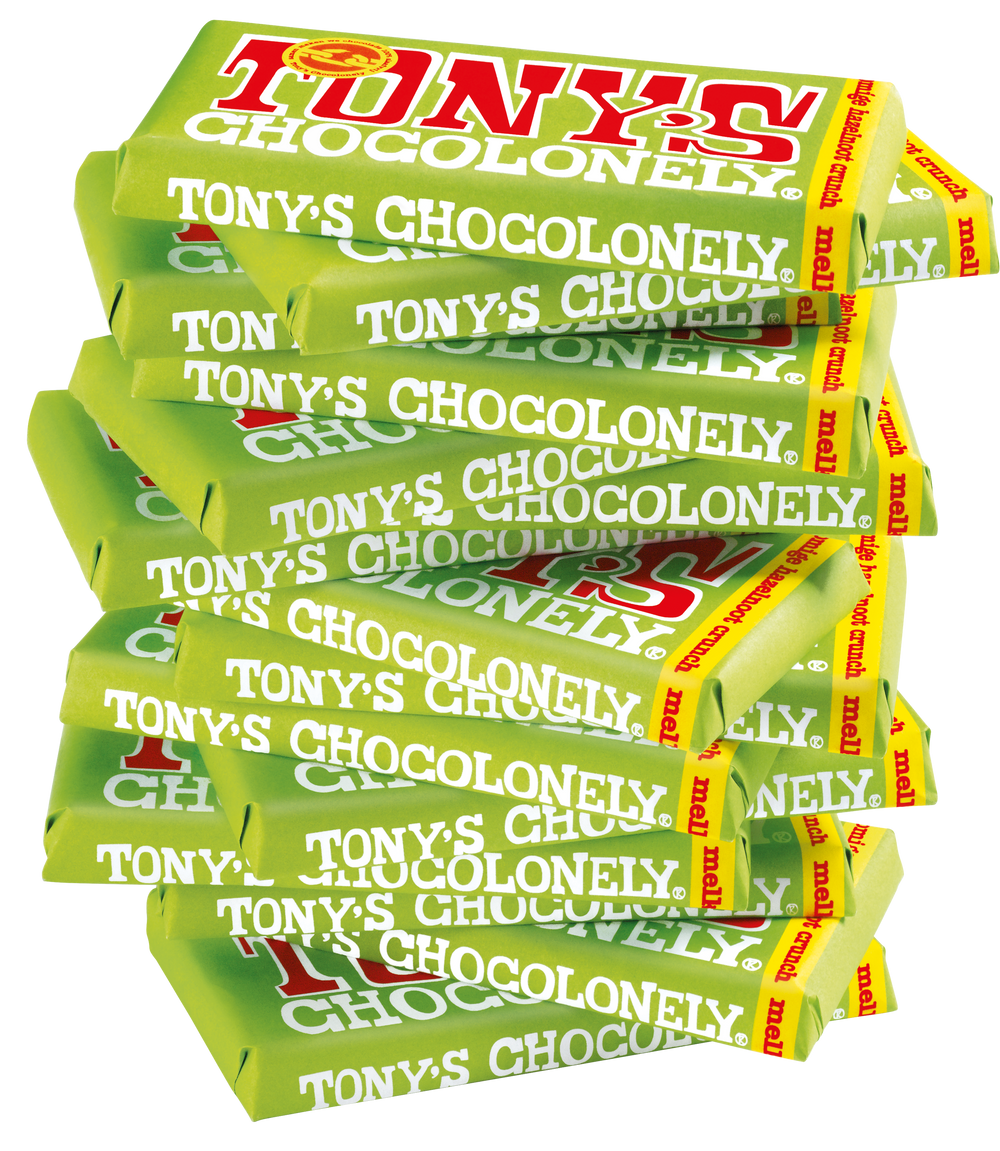 Tony's Chocolonely reep melk hazelnoot crunch
