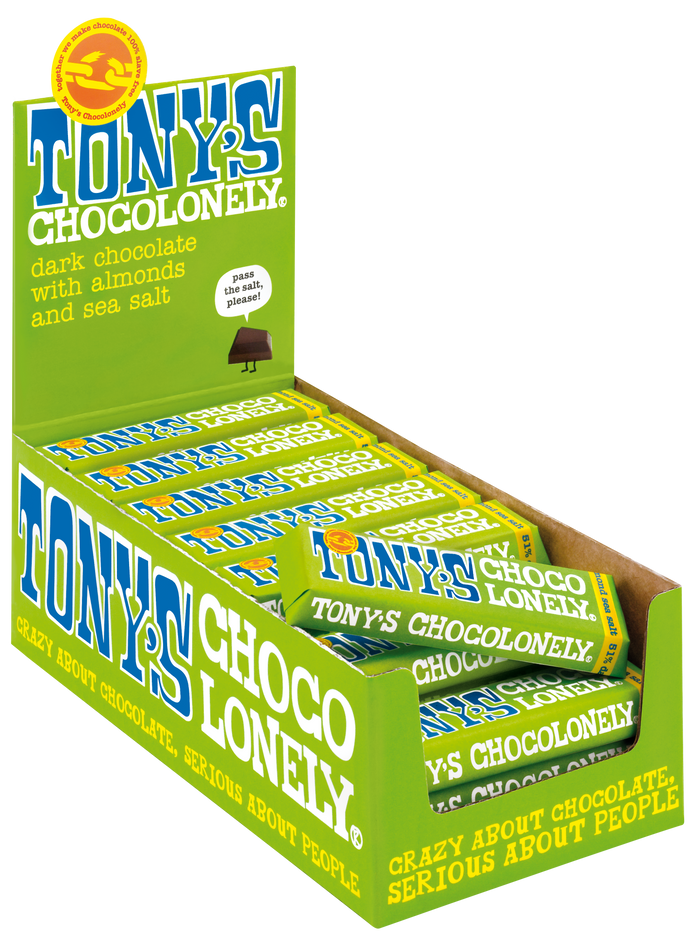 Tony's Chocolonely reepje puur amandel zeezout (47 gram), doos van 35