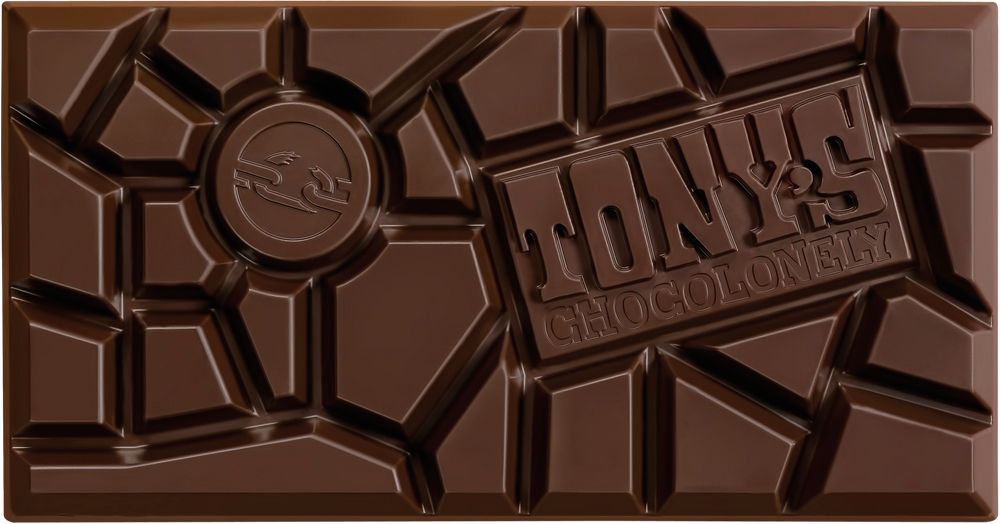 Tony's Chocolonely reep puur, uitgepakte reep