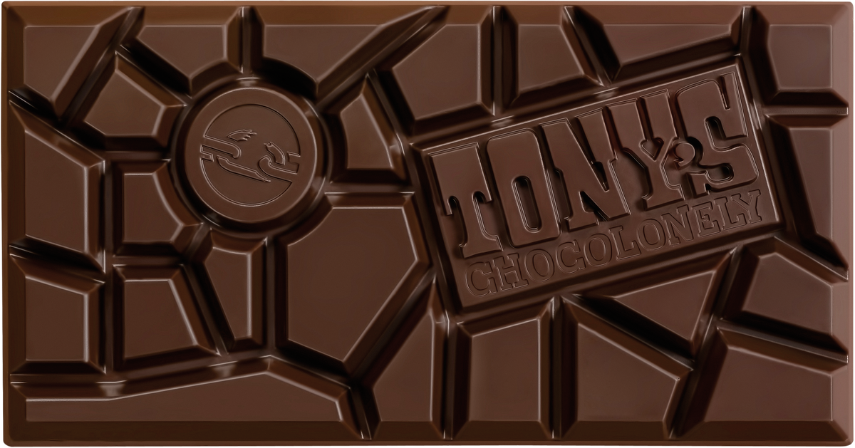 Tony's Chocolonely reep puur, uitgepakte reep