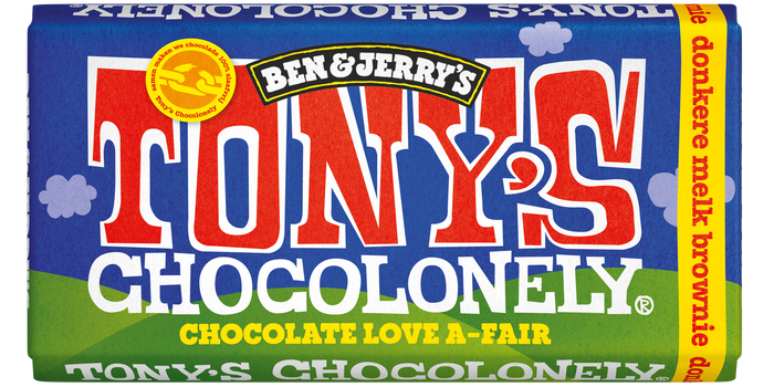 Tony's Chocolonely reep donkere melk brownie (180 gram), doos van 15 repen