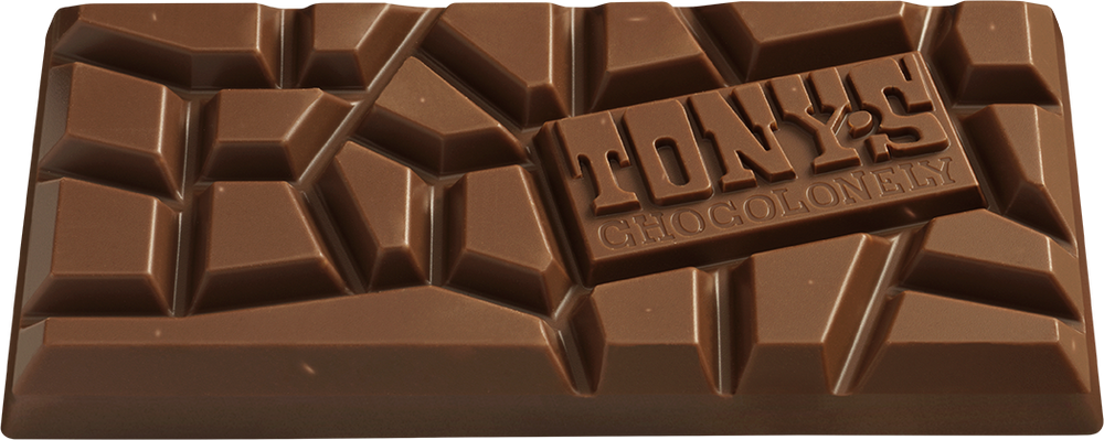 Tony's Chocolonely reep melk, schuin van voren