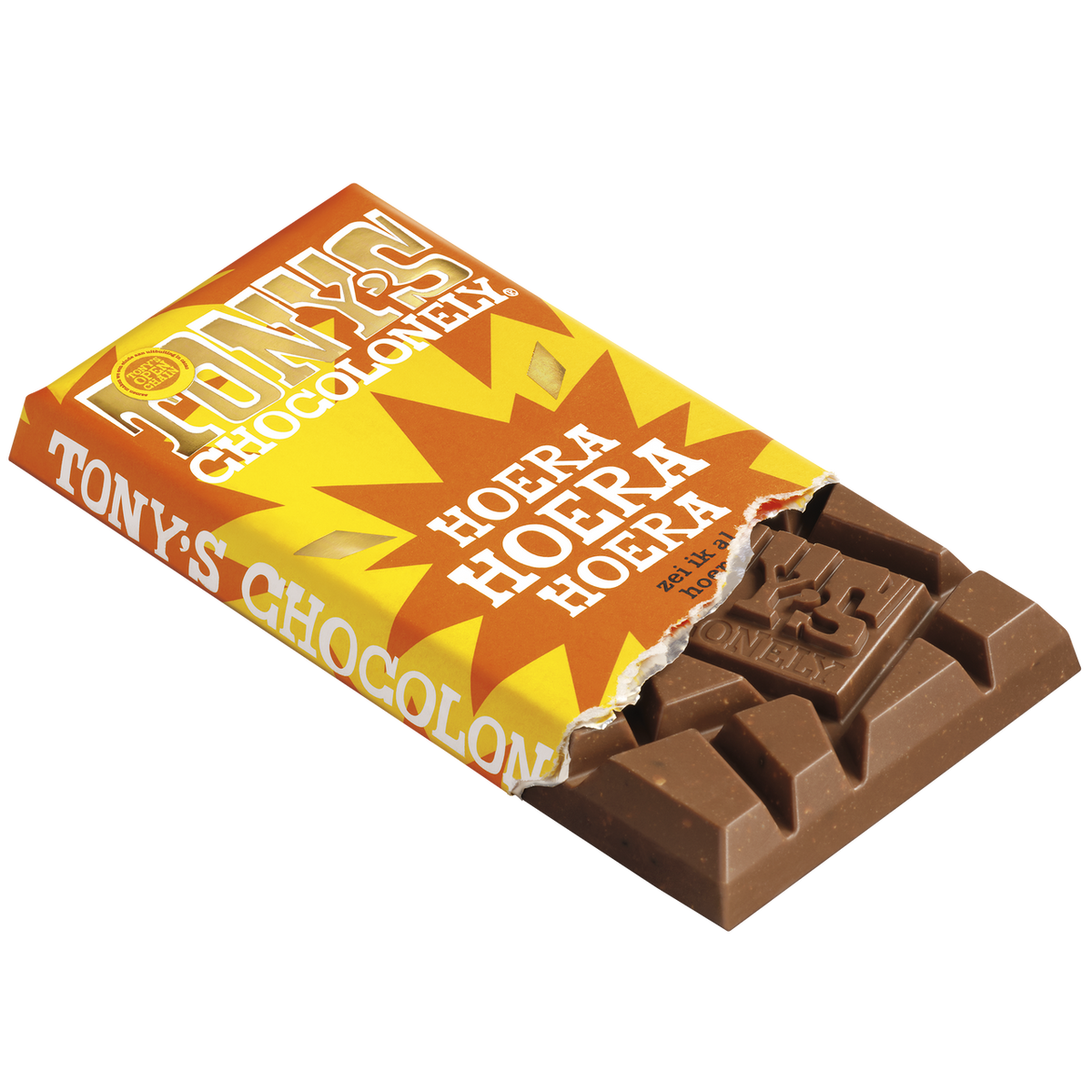 Tony's Chocolonely cadeaureep Gefeliciteerd, geopende verpakking