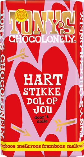 Tony's Chocolonely cadeaureep Hartstikke dol op jou, voorkant van de verpakking