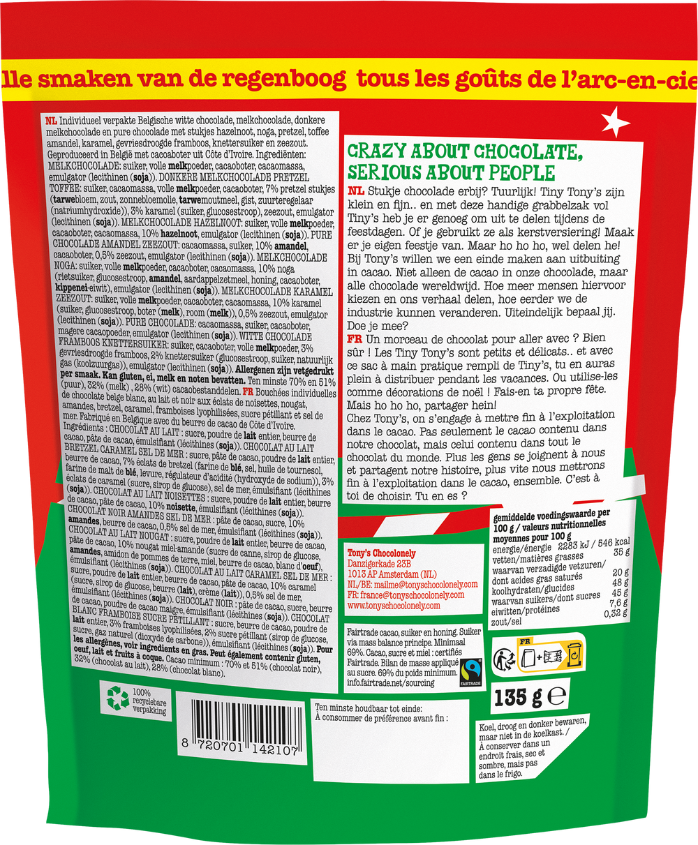 Achterkant van de verpakking van Tiny Tony's kerstpouch