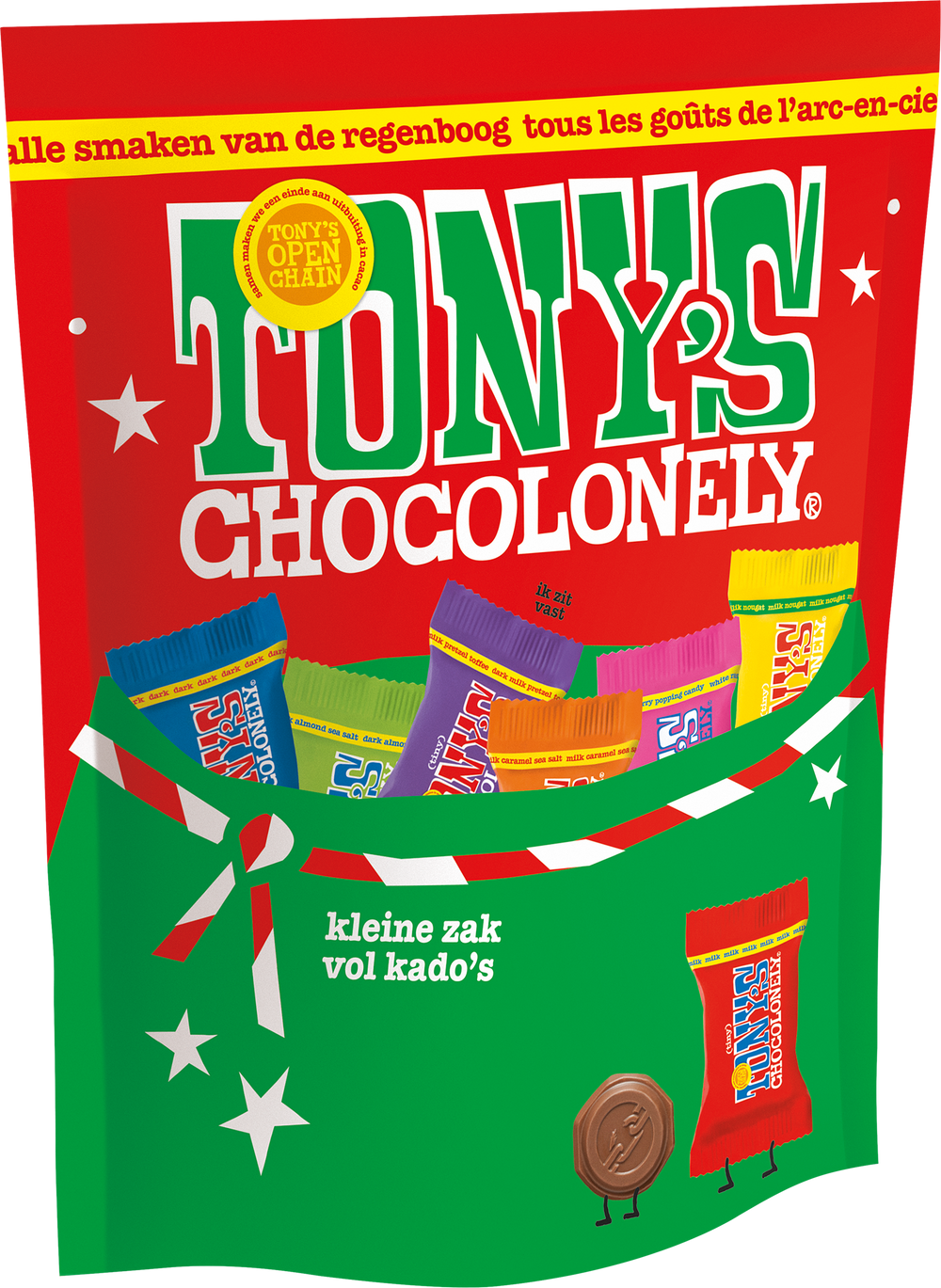 Tiny Tony's kerstpouch, schuin van voren