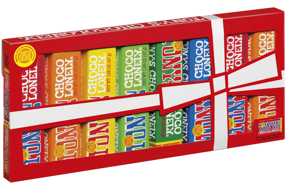 Tony's Chocolonely proeverijtje, schuin van voren