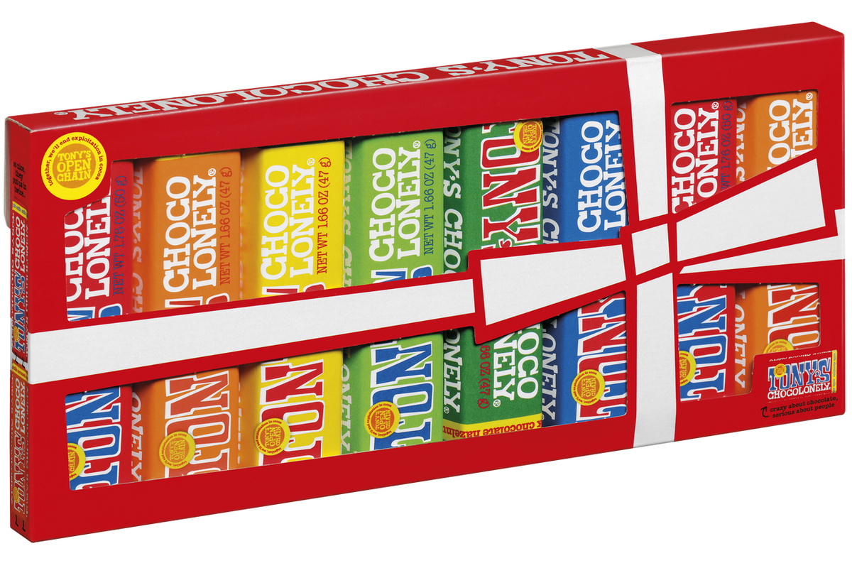 Tony's Chocolonely proeverijtje, schuin van voren