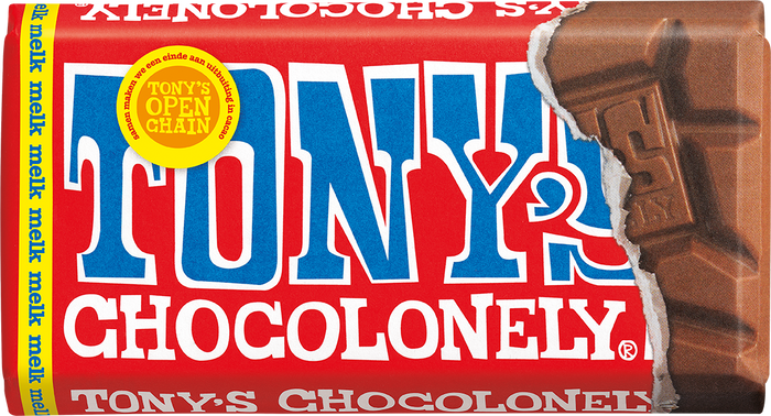 Tony's Chocolonely reep melk (90 gram), doos van 21 repen