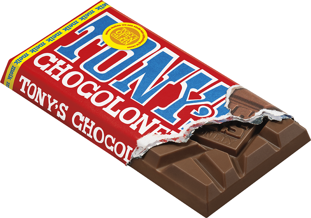Tony's Chocolonely reep melk, geopende verpakking
