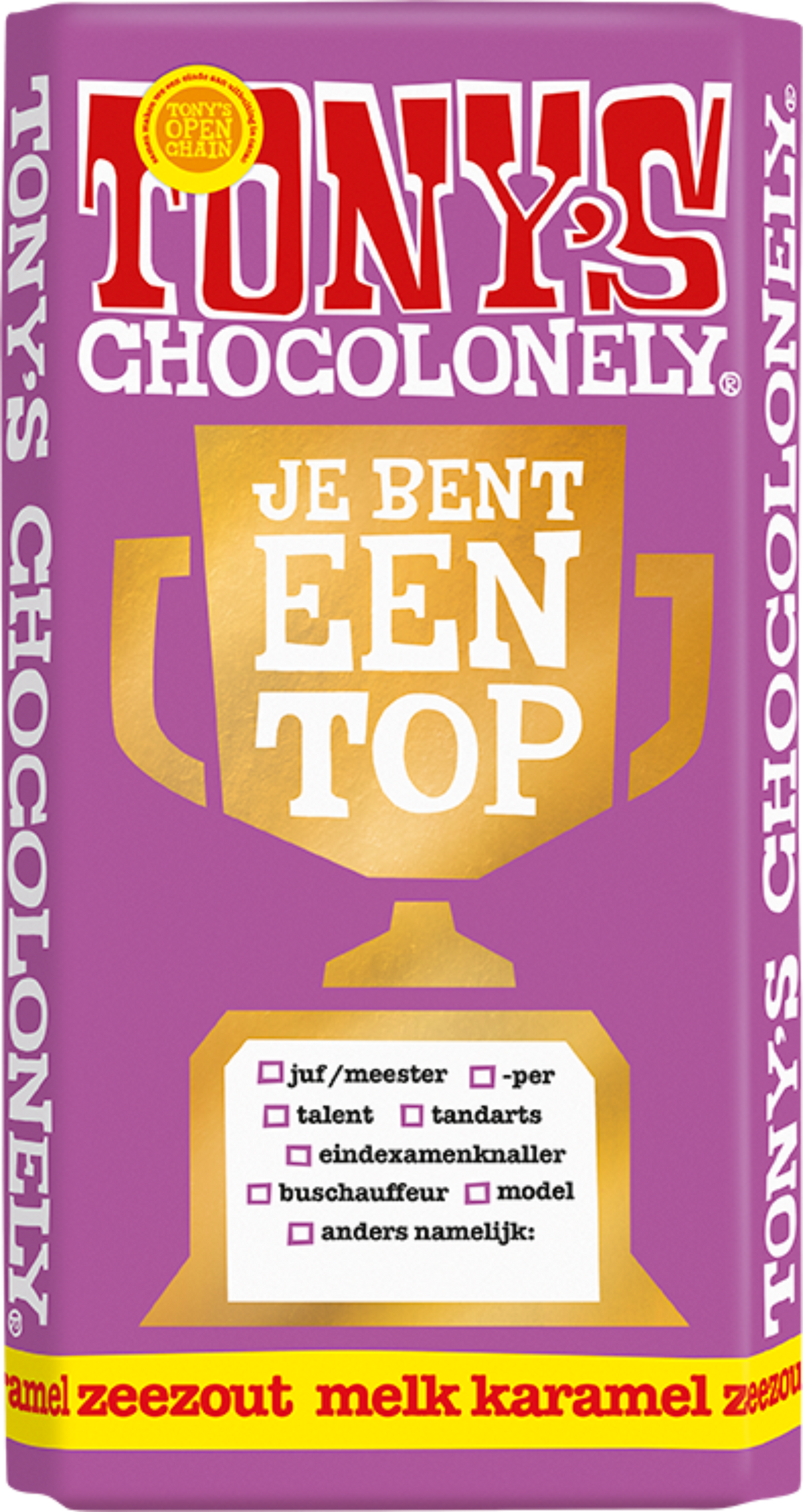 Tony's Chocolonely cadeaureep Je bent een topper, voorkant van de verpakking
