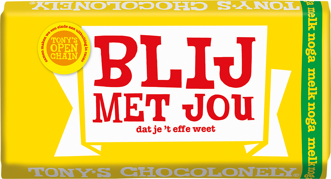Tony's Chocolonely cadeaureep Blij met jou, voorkant van de verpakking