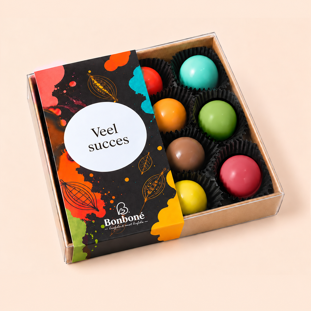 Luxe bonbons "Veel succes", doos met 12 stuks