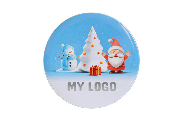 WD 051 Rond kerst blik – metalen verpakking voor kerstgeschenken met logo