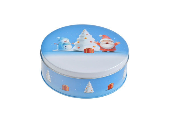WD 051 Rond kerst blik – metalen verpakking voor kerstgeschenken met logo