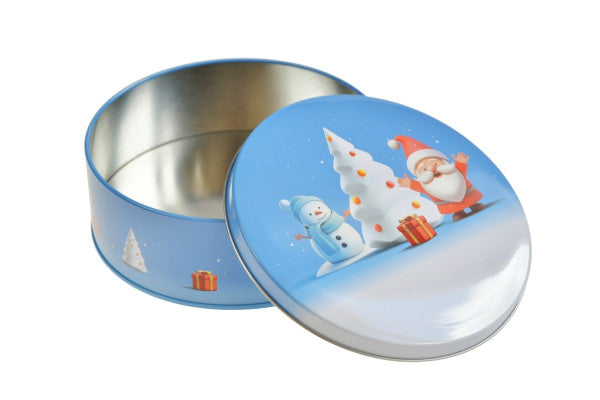 WD 051 Rond kerst blik – metalen verpakking voor kerstgeschenken met logo