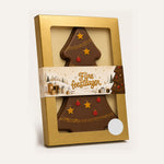 Chocolade kerstboom of kerstbel met eigen tekst (160 gram), vanaf 50 stuks