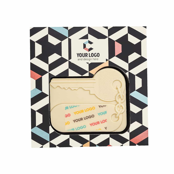 Bedrukte chocolade huissleutel met logo in full colour (65 g)