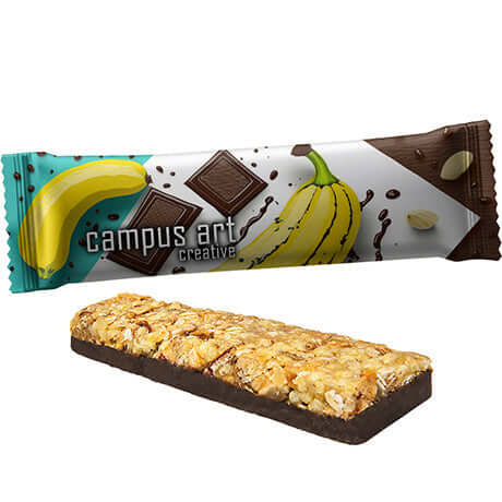 Müsliriegel Schoko-Banane, ca. 25g, Flowpack bedrukken – promotionele snack