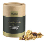Müsli Knusper Früchte, ca. 50g, Kraftpapierdose Midi bedrukken – promotionele snack