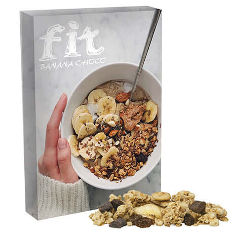 Müsli Knusper Banane-Schoko, ca. 60g, Faltschachtel bedrukken – promotionele snack