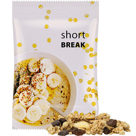 Crunchy muesli banaan-chocolade (60 gram) in bedrukt zakje