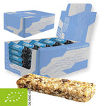 Displaybox met 25 bedrukte mueslirepen meergranen appel, elk met eigen sticker