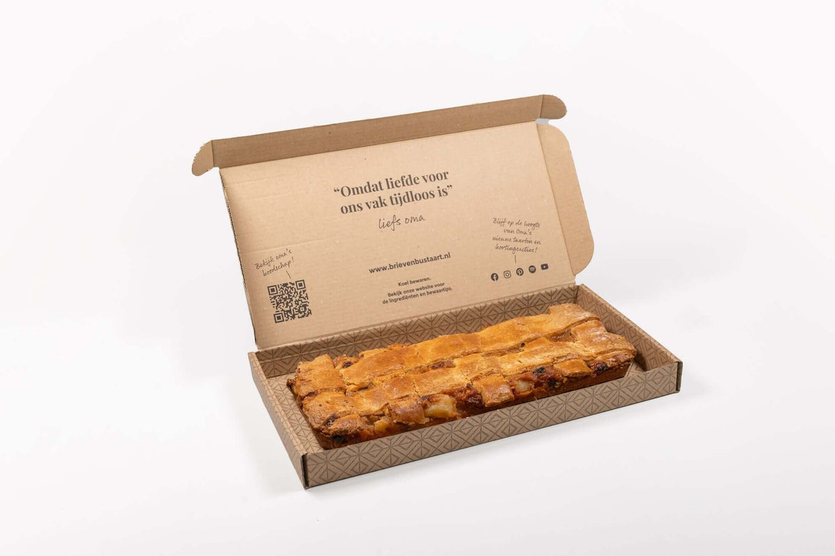Brievenbusgeschenk met appeltaart volgens oma's recept, met roomboter en rozijnen