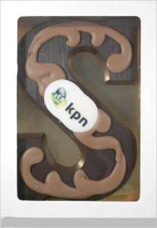 Chocoladeletter met logo, 200 gram (met of zonder garnering)