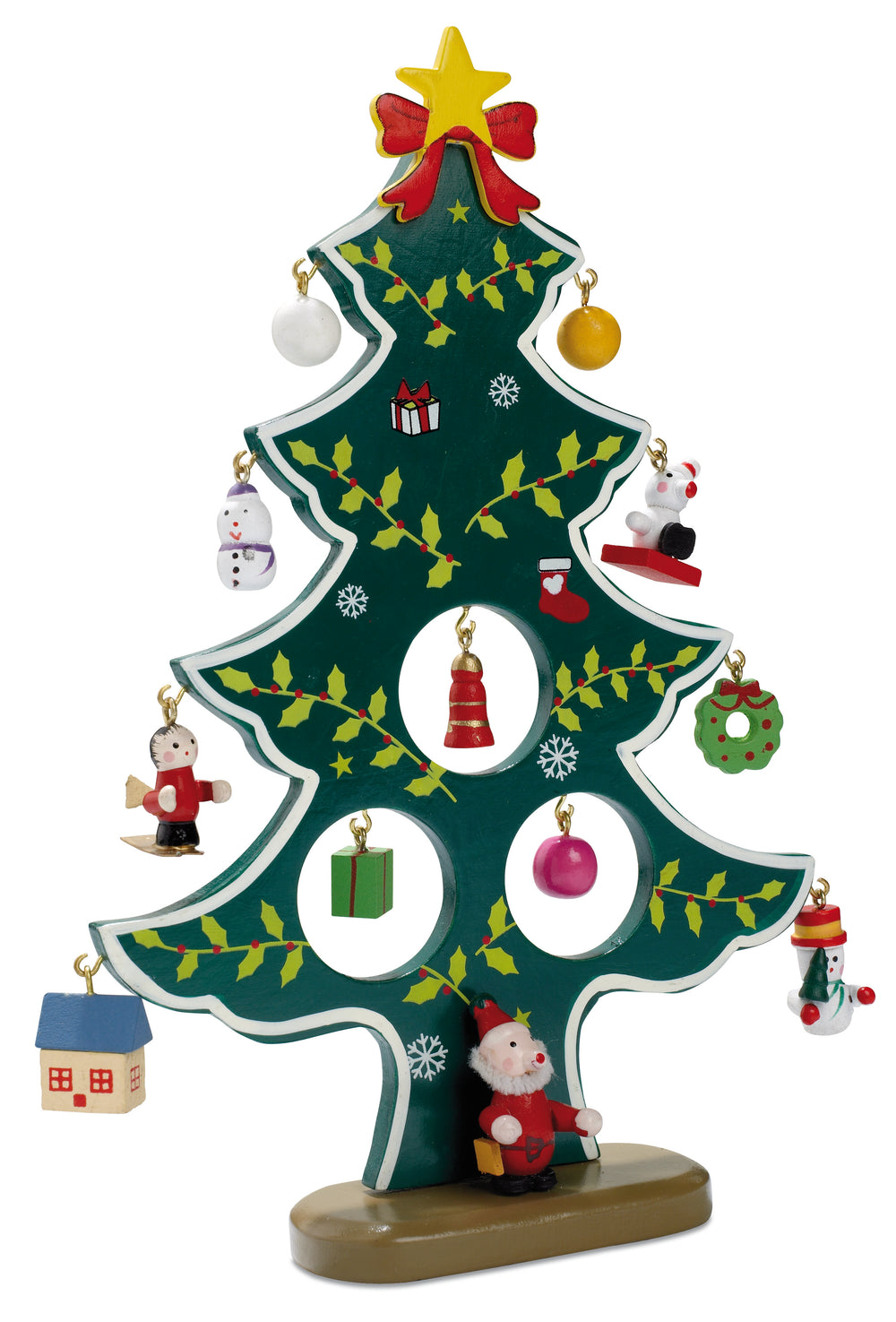 Houten kerstboom met decoratie Woodtree in groen