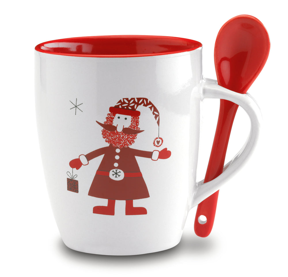 Kerstmok met lepel 250 ml Claus in multicolour